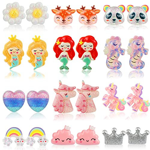 DEVIENG Clip On Ohrringe, hypoallergen, geeignet für Kinder im Alter von 4–12 Jahren, niedliche kleine Ohrclips, Schmuck-Geschenk-Set, Einheitsgröße, Harz, Kein Edelstein