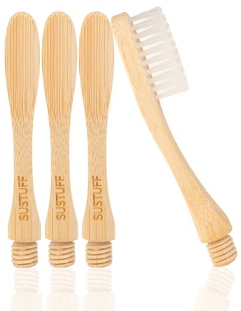 Sustuff | 4-Pack Bamboo Replacement Toothbrush Heads | Plant-Based Bristles | Biodegradable Wood (Soft Bristles)