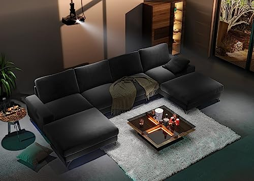 Design Möbel Ecksofa mit Schlaffunktion Eckcouch mit Bettkasten Schlafsofa Sofa Schlafcouch Sofa mit Schlaffunktion Schlafsessel Gästebett Klappsofa Big Sofa XXL OLIVIO 4 U FR 17