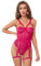 comeondear Sexy Lingerie Set with Wide Garter Belt for Women Mesh Teddy Bodysuit Plus Size Suspenders Lingerie Set with Thigh Cuffs Rose red 12 14