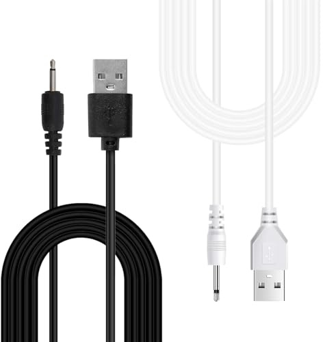 Neyeau Massager Wand Fast Charging Cable, USB To DC Replacement Charging Cable For Wireless Massagers, Replacement 5v Power Supply Usb Charger Cable To DC (2 Pack, Black + White)