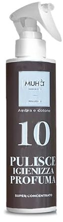 MUHA' | Spray Multiuso Concentrato Detergente, Igienizzante Annulla gli Odori, Fragranza Ambra & Cotone, Formato da 200 ml