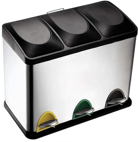 NOLLAM Pattumiera Pattumiera a pedale 3 in 1 con coperchio Pattumiere triple da 45 litri Pattumiera per rifiuti con 3 scomparti Pattumiera separata per riciclaggio dei rifiuti Cucina