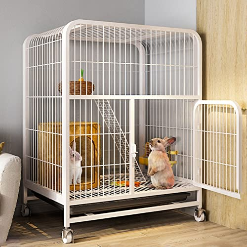 Kaninchenkäfig – Kaninchenkäfige für den Innenbereich, 2 Etagen, großer Kaninchenkäfig mit tiefen ausziehbaren Tabletts für Meerschweinchen, Kaninchenwelpen, Frettchen, Ratten, Chinchillas, kleine Hau