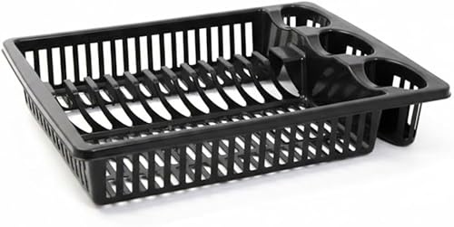 Qualiware Plastic Dish Drainer Rack & Sink Strainer with Plate Organizer and Cutlery Holder, Durable Space-Saving Kitchen Drying Stand