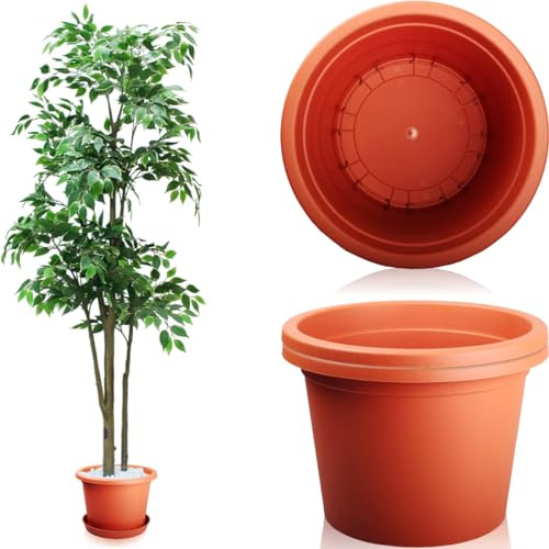 Stimo 3X Blumentopf Ø 34cm Pflanztopf rund Kunststoff Pflanzkübel (Terrakotta)