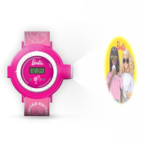 Barbie Armbanduhr für Mädchen Projektor Digitaluhr (5 Funktionen) mit 10 verschiedenen Bildern zum Projizieren - Mädchenuhr für 5 Jahre alt (Alter 3+), rose, Modern