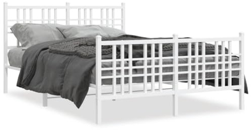 Keyroto Metallbett 120x200 cm Bettrahmen mit Kopfteil Modern Einzelbett Jugendbett Bettrahmen mit Lattenrost Bett mit Kopf und Fußteil Metall Weiß 120x200 cm