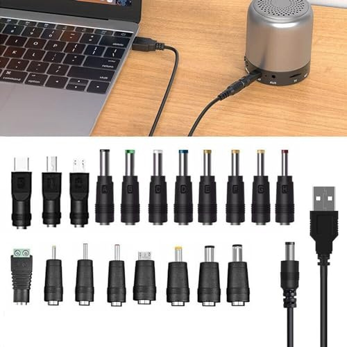 GAOHOU Cavo di alimentazione da 5 V USB a jack da 5,5 x 2,1 mm CC con 19 connettori intercambiabili