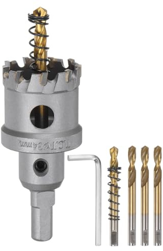 sourcing map Hartmetall-Lochsägen-Set, 34 mm, Metall-Lochschneider-Set mit 5 Zentrierbohrern, Federn, 1 Schraubenschlüssel für Edelstahl, Kupfer, Eisen, Aluminium