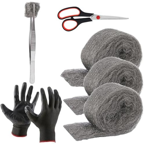 Maussteuerung aus Stahlwolle, Stahlwolle für Maussteuerung, Stahlwolle-Maussteuerungsset, Handschuhe und Füllwerkzeug im Lieferumfang enthalten, Maus-Proof-Loch, Lückenfüller, Drahtgitter-Rolle,