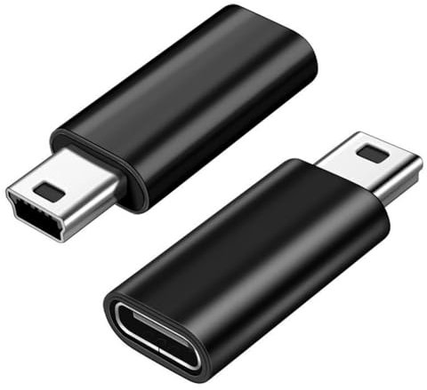 Adattatore USB C a Mini USB 2-Pezzi, Adattatore Mini USB 2.0 Tipo-B Maschio a USB Tipo C Femmina, Supporta Ricarica e Trasferimento Dati, Compatibile con Fotocamera Digitale, Lettore MP3 e Altro, Nero