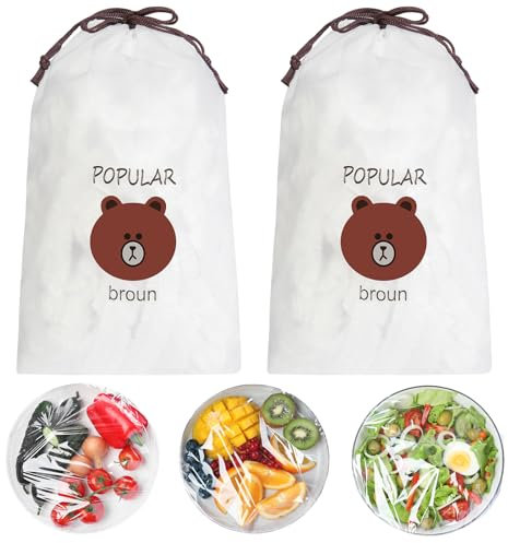 AMFUN Sacchetti di Conservazione Freschi, 200 Pezzi Copri Ciotole Elastiche, Sacchetti per Alimenti, Sacchetti Alimenti, Sacchetti Trasparenti Copri Alimenti per Mantenere Freschi I Cibi Verdure