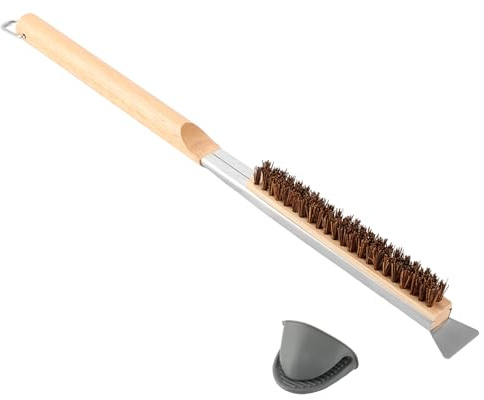 LOPYXBR Pizza Oven Brush, 53.5 x 19.5 x 4 cm Pizza Stone Brush with Scraper, Coconut Fibre, Removable Wooden Handle, Metal Brush for Pizza Oven, Cleaning Brush for Pizza Ovens and Gas Grills