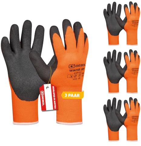 Gebol Winter Grip, 3 Paar Wasserdichte Thermo-Arbeitshandschuhe mit Latex-Schaum-Beschichtung für Herren, Winter Gartenhandschuhe für Outdoor-Arbeiten & Montage, XXL (Gr. 11)