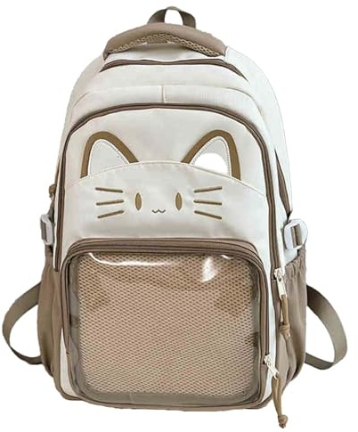 Kawaii Cat Ita Bag Rucksack mit Anstecknadel, stilvolle Reisetasche für Damen, leichtes Design für Mode-Liebhaber