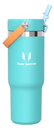 Sparrow Trinkflasche Edelstahl - Twistpath Thermosflasche mit Flex-Strohhalmdeckel - 900ml - BPA-frei Thermobecher & Auslaufsichere Thermoskanne - Kompatibel mit gängigen PKW-Getränkehaltern