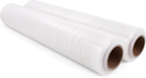 Commerline Transparent Stretchfilm | 2 Rullar - 50 cm, 2000 g, 300 m | Plastfolie & Skyddsfilm för Flytt, Möbler och Pall | Förpackningsfilm & Wrapfilm