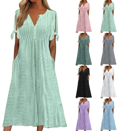 long dresses for women uk,Summer Dresses for Women Uk 2025 Causal V-Neck Button Short Sleeve Vacation Floral Dress with Pockets Ladies Maxi Printing Dress Party Club Elegant Beach Dresses Green 3XL