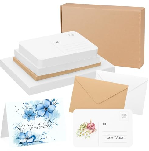 PATIKIL 50 Set 127x178 mm faltbare Aquarellkarten mit Umschlägen, runde GSM | Ecken Postkarten Blanko, 140lb/300 reines Baumwollpapier für Kunstmalerei Kreative Dankesnotiz