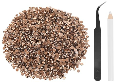 sourcing map 4000 diamantes de imitación de resina con parte trasera plana, SS16 de 4 mm, gemas de brillo redondas a granel con herramientas de recogida para manualidades, vasos, tazas, ropa, oro rosa