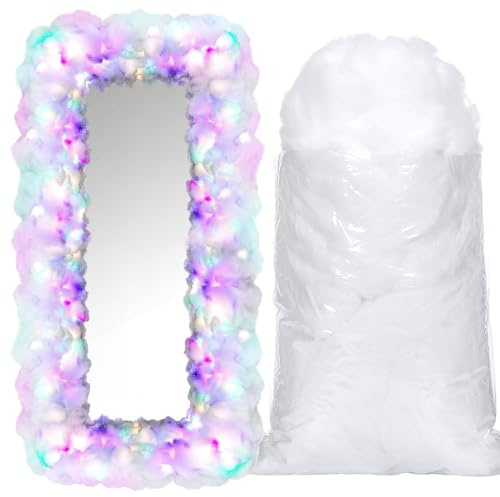 Halloscume 28.16 Ounce/1.76 lb Cotton Fake Cloud Fluffy Cotton Stuffing with LED Strings for Crafts Cloud Decorations Stuffed Animals Fiber Filling Batting Soft Pillow Home Decoration