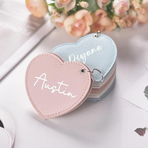 Zhongzhi Personalisierbarer Make-up-Spiegel in Herzform, Reise-Handheld, tragbar, personalisierter Namen, Make-up-Spiegel, Hochzeit, Brautjungfer, Geschenk (1 Stück)