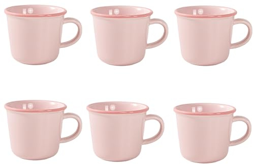 Nexvoro 12 Ounce (360ml) Porcelain Coffee Mugs, Set of 6 Mugs for Coffee, Tea, Milk, Cocoa, Pink