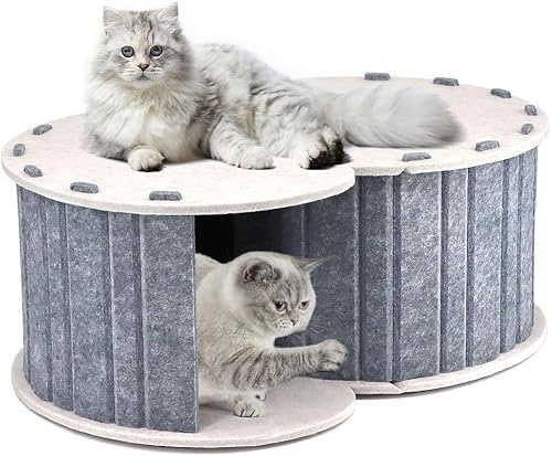 pawstrip Peekaboo Cat Cave Felt Hideaway Round Donut Tunnel Bed Foldable Pet House for Multiple Cats