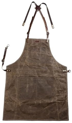 LSNNMU Tablier De Travail Tablier à Outils, Huile, Cire, Toile avec Tablier en Cuir, Tabliers de Jardinage, Outil, Barbecue, barbier, Charpentier, Peintre, vêtements de réparateur(Dark Coffee)