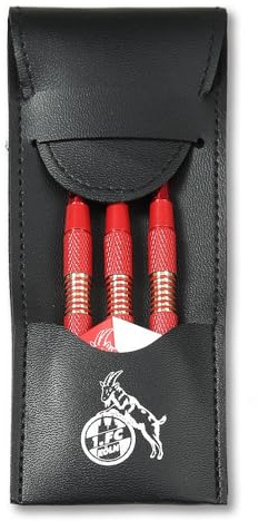 1. FC Köln Dartpfeile Set mit Etui – Steel Darts Profi Dartpfeile für Erwachsene – Präzisions Dart Set inkl. Flights & Tasche – Fanartikel Merchandise