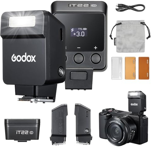 Godox iT22 C Mini Flash for Canon Built-in 7.4V 300mAh Battery Manual/TTL Modes 700+ Flashes 1.5s Recycle Hot Shoe Flash with Diffuser/Color Filters Accessories for Canon Camera
