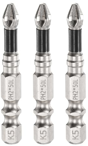 sourcing map 3pcs Impact Phillips Screwdriver Bit PH2 (#2) Anti Slip Tip 1/4 Hex Shank 2 (50mm) Long Magnetic Cross Screw Driver Industrial Power Drill Bits for Remove Fastening Screws