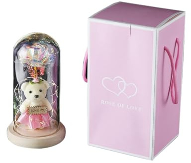 Agwuoetr Regalo di Fiori di Rosa Galattica Regali Unici per Le Donne Rosa Infinita in Cupola di Vetro con Stringa di Luci A LED Rosa di
