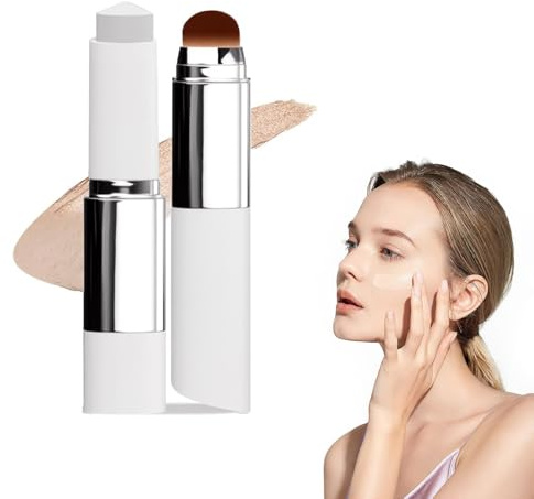 Korean Color Changing Foundation Stick with Brush Head - V White Cover Cream for Full to Medium Coverage Base Makeup, Suitable for All Skin Types (Ivory)
