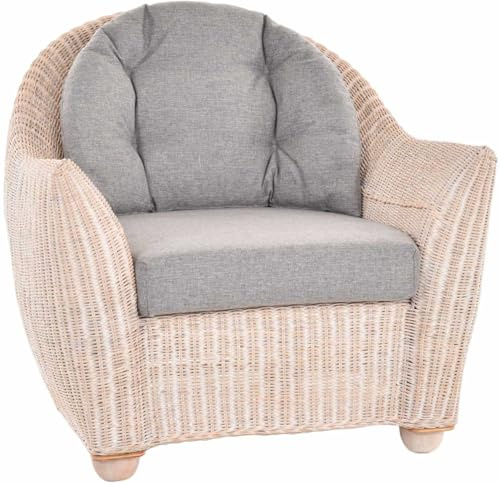 Krines Home Wohnzimmer Rattansessel Nassau Korbsessel Wintergarten Lounge Sessel (Vintage Weiss, Sessel)