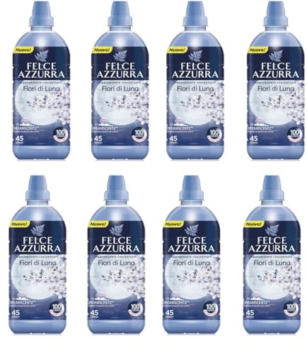 8 X Ammorbidente Concentrato Fiori di luna – 45 lavaggi 900 ml Dermatologicamente testato delicato e profumato che renderà i vostri capi morbidi e avvolti in una deliziosa fragranza