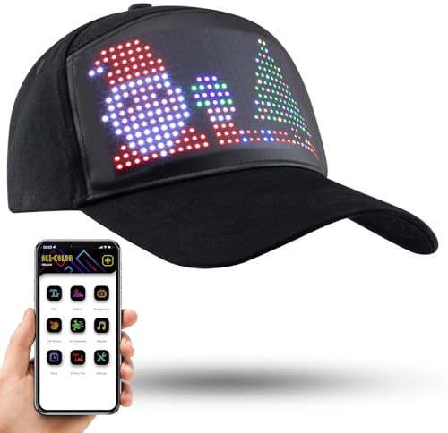 LIOVODE LED Hats, Mobile APP Control Cap Display Message Words Hats for New Year's Christmas Party Birthday Advertising Campaign