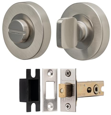 Decoranddecor Brushed Chrome Bathroom Door Lock, Internal Door Lock 76mm | Bathroom Lock, Toilet Door Lock, Thumb Turn Lock, Deadbolt Door Lock, Bathroom Locks for Doors, Toilet Lock