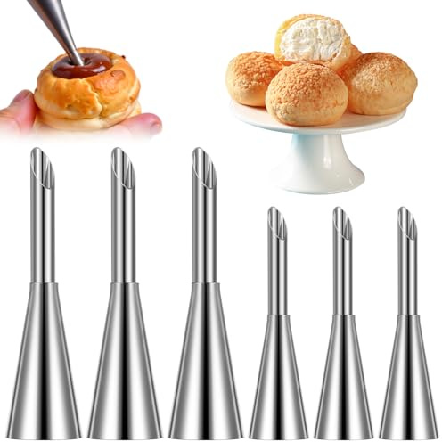 6 Pcs Cream Icing Piping Nozzle Tip, Long Icing Piping Tips for Cake Decorating Cupcake Filler Tool Multipurpose Pastry Tips for Small Pastries Puffs Cupcakes Filling Donuts Other Pastries