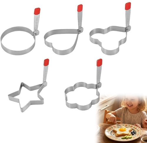 Heart Shaped Egg Mould, Heart Shaped Fried Egg Ring Pancake Mould Stainless Stee, Heart Shapeds Pancake Pan for Valentine’S Day, Fried Egg Ring for Valentines Breakfast Romantic Cooking (5pcs)