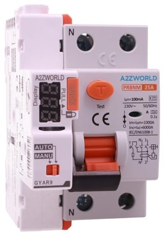 Interruttore Differenziale Riarmo Automatico Tipo A, Salvavita 100mA 25A, 3 Tentativi (10s/60s/300s), Occupa 3 Moduli DIN, Serie PR8NM Elettromeccanico, Certificato IEC61008-1