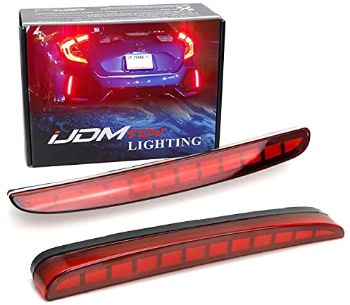iJDMTOY Red Lens Full LED Bumper Reflector Lights Compatible With 2017-21 Honda Civic Hatchback, Type-R or SI 4-Door Sedan, Function as Tail, Brake & Rear Fog Lamps