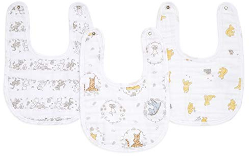 aden + anais Unisex-Baby Schnappverschluss, 100% Freunde, ESNC30008DIE Aden Essential Lätzchen mit Druckknöpfen, 100% Musselin-Baumwolle, Winnie + Friends, 3er-Pack, 23cm x 31cm
