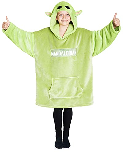 Disney The Mandalorian Sudadera Niño, Sudadera Manta con Capucha y Mangas para Niño de Baby Yoda y el Mandaloriano (Verde)