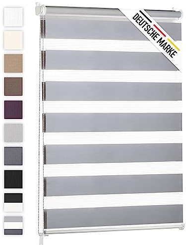 Blumtal Doppelrollo 60 x 130-155cm - Klemmfix Rollo, Rollos für Fenster ohne Bohren, Klemmrollo für Fenster & Türen, Seitenzugrollo, Hellgrau