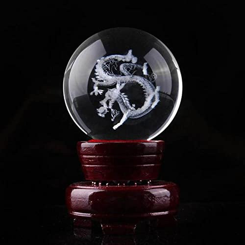 VVW&LIU 60 mm Durchmesser 3D-gravierte Drachen-Kristallglaskugel-Kugel Heimb¨¹ro-Dekor-Accessoires Geburtstags-Hochzeits-Party-Geschenke, mit Holzsockel