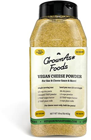 GrownAs Vegan Cheese Powder, 1 lb. - Dairy Free, Non-GMO Cheddar Seasoning for Vegan Mac & Cheese, Nachos, Organic, Non-Dairy, Sugar & Soy Free - Better Than Nutritional Yeast
