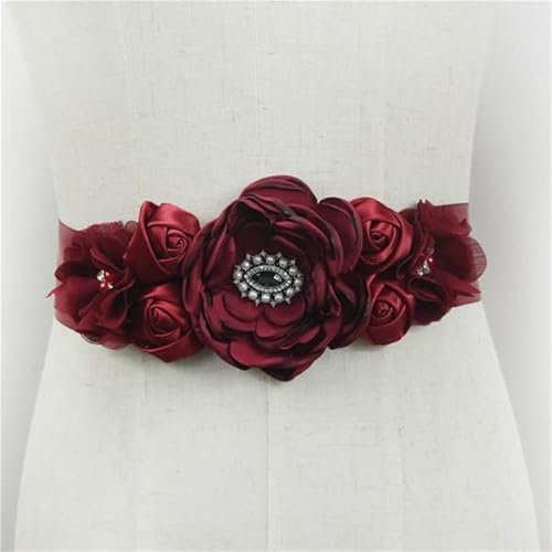 Damen Pfirsichblau Grün Schärpe Strass Perlenbund Brautband Kummerbund Kleid Taillengürtel 19 Farben-Burgund,Einheitsgröße