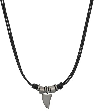 s.Oliver Kette mit Anhänger Edelstahl Leder Herren Halsschmuck, 45+5 cm, Silber, Zahn, Kommt in Schmuck Geschenk Box, 2035535